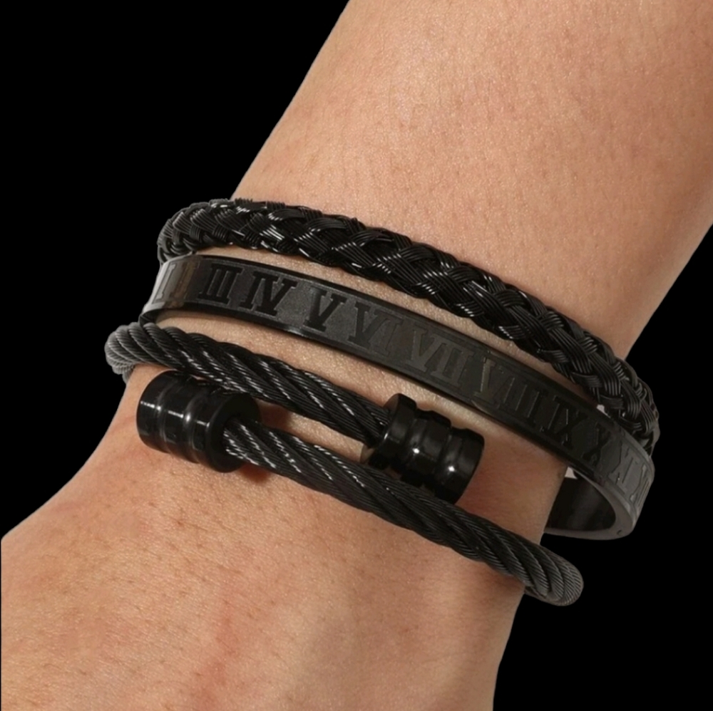 Atlas Style Black Stainless steel bracelet set